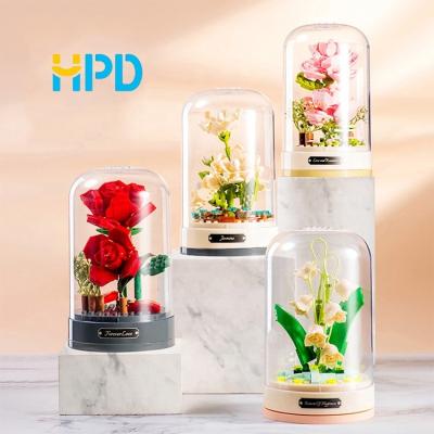 China Creative DIY Building Toy Flower Building Block Sets Women Valentine's Birthday Christmas Gift Decorative Music Box for sale