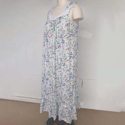 China 100% Custom Made Cotton QUICK DRY Sleeveless Adult Pajamas Homewear Women Long Robe Floral Print Sleepwear for sale