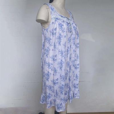 China Blue Sleepwear Piyama Maxi Dress Women Modal Summer QUICK DRY Casual Design Homewear Cotton Floral Pajamas for sale