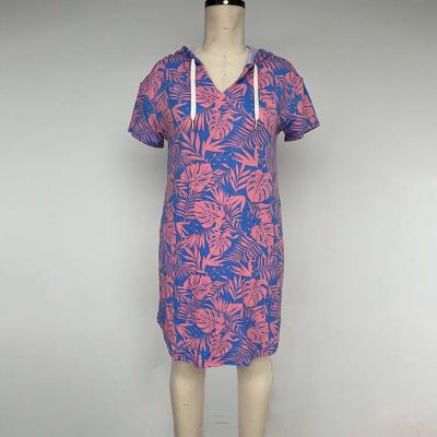 China Casual Style QUICK DRY Custom Pattern Printed Red Flower Women's Sleepwear Hooded Summer Printed Pajamas for sale