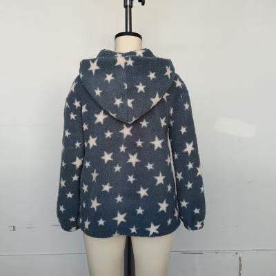 China Winter Autumn Super Soft Thick Women Warm Anti-wrinkle Outwear Navy Coats Star Printed No String Hoodie for sale