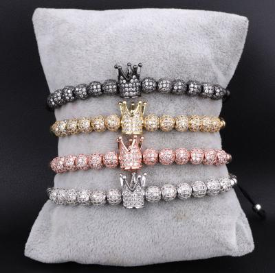 China Luxury Rental Jewelry Design CLASSIC CZ Micro Pave Ball Crown Charm Women Men Macrame Bracelet for sale