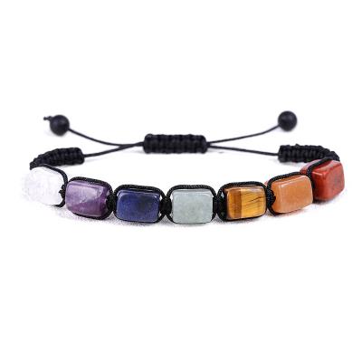 China New Design Stone 7 Chakra Energy Rectangle Gemstone CLASSIC Natural Handmade Bead Woven Friendship Macrame Yoga Bracelet Men Women for sale