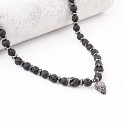 China Natural Lava Beads Necklace Man Skull Pendant Stone Charm New Design High Quality CLASSIC for sale