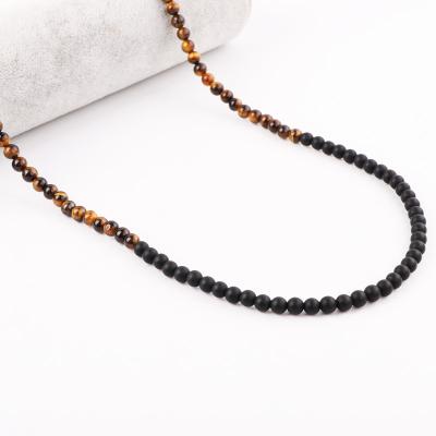 China Handmade Matte Onyx Brown Tiger Eye Men's Necklace New Design CLASSIC High Quality Natural Stone 6mm Long 32inches for sale