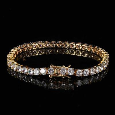 China CLASSIC Wholesale Luxury Gold Plated Jewelry Brass Micro Cubic Zircon Pave Bling Diamond Hip Hop Tennis Chain Bracelet For Women Men for sale