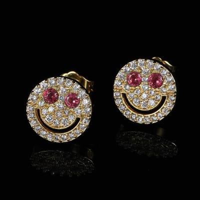 China Hiphop Jewelry Punk Fashion Hot Sale Vintage CZ Pave Diamond 18K Gold Plated Hip Hop Cuban Stud Earrings For Women for sale