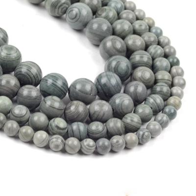 China Wholesale Gray Wood Stripe Pattern High Quality Natural Jasper Stone Stone Round Loose Beads For Jewelry Making for sale