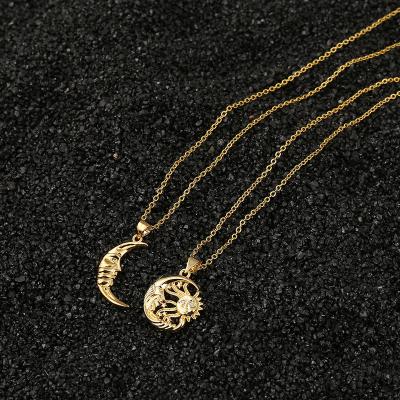 China CLASSIC High Quality Micro Sun Moon Face CZ 18 Gold Plated Stainless Steel Fashion Pendant Chain Necklace for sale