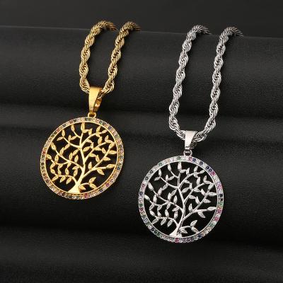 China CLASSIC Custom Christian 18 CZ Micro Stainless Steel Micro Life Tree High Quality Gold Plated Delicate Pendant Chain Necklace for sale