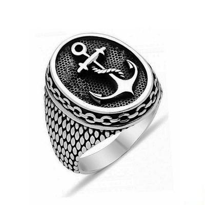 China Vintage 316L Stainless Steel High Quality Classic Punk Titanium Anchor Ring For Men for sale