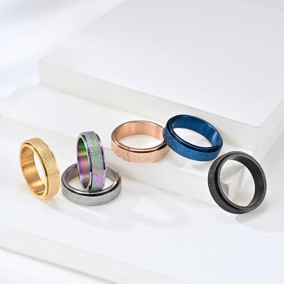 China Hot Selling High Quality Casual/Sporty Fashion Simple Design Jewelry Trendy Gold Plated Matte Rotating Women Men Ring for sale