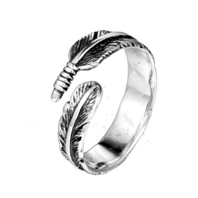 China New Latest Design Fashion Vintage Stainless Steel Punk Gold Plated Feather Jewelry Mens Ring For Gift for sale