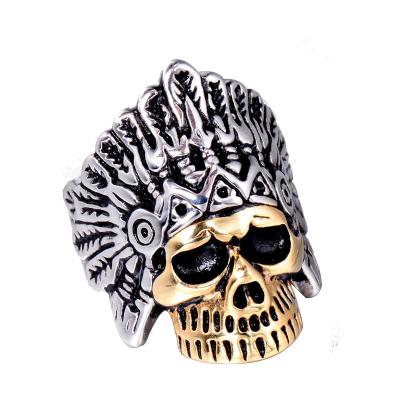 China Indian Punk Vintage Design Hip Hop Jewelry Gold Plated Stainless Steel Skull Jewelry Punk Men's Key Ring for sale