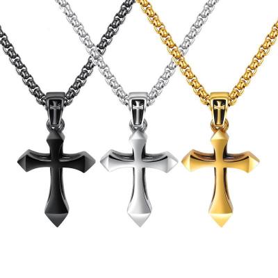 China Religious Classic Cross Christian Jewelry Wholesale Stainless Steel Pendant Chain Mens Womens Necklace for sale