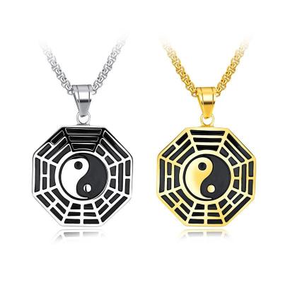 China CLASSIC Men's Amulet Stainless Steel Necklace Jewelry Pendant Yin Yang Five Elements Gossip Symbol Tai Chi Compass Accessories for sale