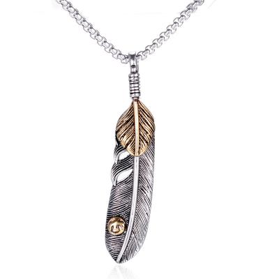 China Men's Vintage Titanium Feather Jewelry Vintage Stainless Steel Chain Pendant Personalized Necklace for sale