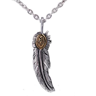 China Wholesale Simple Retro Vintage Feather Titanium Stainless Steel Necklace Pendant Jewelry For Men for sale