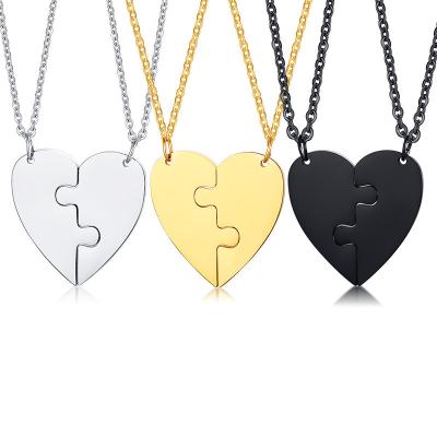 China CLASSIC 2021 Summer Fashion Puzzle Heart Stainless Steel Pendant Necklace For Friendship Lover Jewelry Accessories for sale