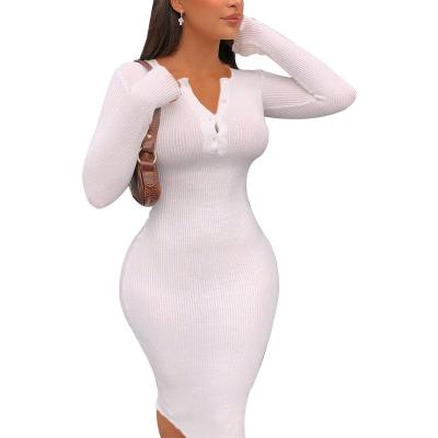 China 2019 New Breathable Club Dresses Women Fashion Sexy Knit Full Sleeve V-neck Mini Vestidos Womens Clothing Bodycon Tihgt Holiday Dress for sale