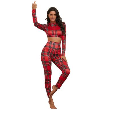 China Breathable Christmas Plaid Printed Yoga Pants Sports Suit Clothes Blocks Yoga Wear Sets Fitness Women 2 Pieces Set Women Yoga Mat for sale