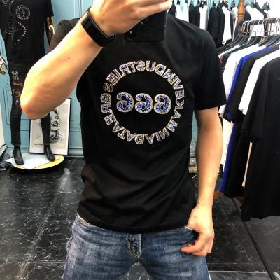 China High Quality 100% Cotton Mercerized Men's Embroidery T-shirts Logo Rhinestone Breathable T-shirt Soft Custom Made for sale