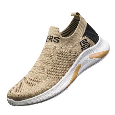 China 2021 Fashion Trend Casual High Top Stock Breathable Lightweight Fly Knit Mesh Running Shoes Men Sport Jogging Sneaker for sale