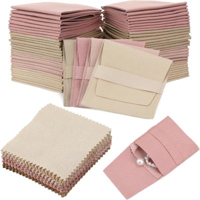 China Folding Suede Velvet Jewelry Gift Bags Packaging Envelope Flap Microfiber Pouch for sale