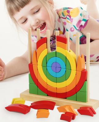 Chine Eco Friendly Washable Kindly Toys Montessori Puzzles Education Wooden Rainbow Rings à vendre