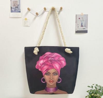 China Women Cute Girl Mother Gift Canvas Tote Bag Shopping Black African Style Casual for sale