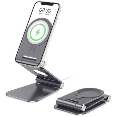 China Adjustable Desktop Charging Station Wireless Stand For Magsaf Table Aluminum Foldable Magsaf Phone Stand Charging Stand For iPhone 12 13 for sale