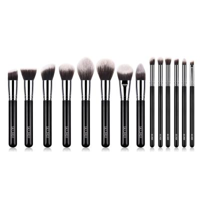 China Angular Blush Black Wooden Handle 14pcs Kabuki Makeup Brush Set for sale