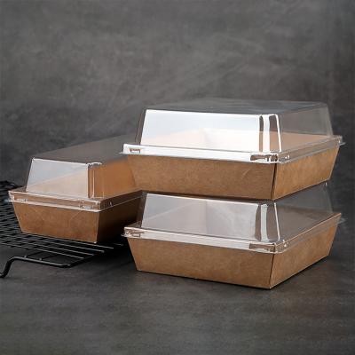 China Wholesale Food Grade Food Grade Take Away Kraft Paper Sushi Sandwich PET Ship Box for sale