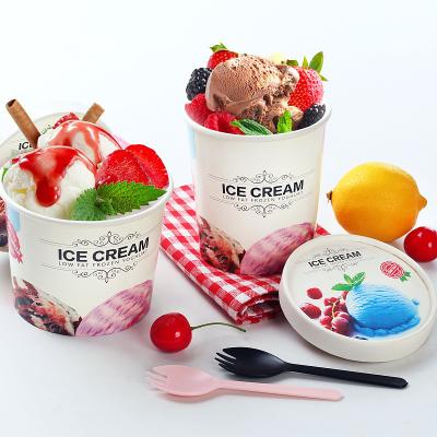 China Eco - Friendly Food Ice Cream Paper Tub With Lid , Paper Dessert Cups , Yogurt Salad Cup for sale