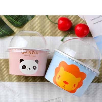 China Dessert Disposable Printed Paper Cups Roll 6oz Ice Cream Paper Cup With Lid Spoon for sale