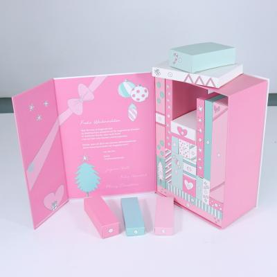 China Handmade Wholesale Double Door Make Up Custom Advent Calendar Box Cardboard 24 Boxes Packaging for sale