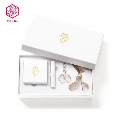 China Handmade Elegant White Makeup Tools Presentation Box Eyelash Curler Gift Box Set With Lid Best Selling for sale