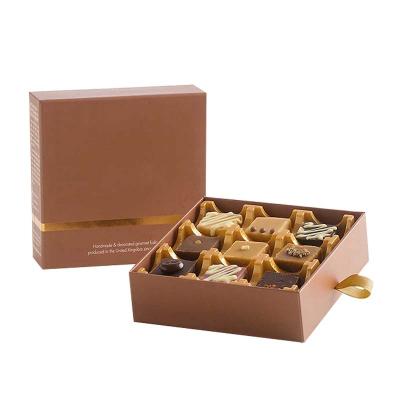 China Recyclable High End Tanned Brown 9 Piece Chocolate Box With Single Drawer Cookie Gift Box for sale