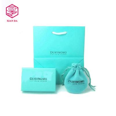 China Handmade Elegant Custom Logo Jewelry Packaging Box Bracelet Blue Paper Gift Box With Velvet Pouch for sale