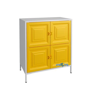 China Modern Colorful Children's Clothes Plastic Toy Storage Cabinet Metal 4 Doors Bedside Cabinet Design for sale