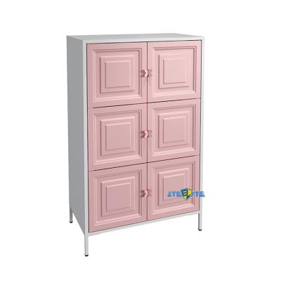 China Knocked Down 3 Tier Side Storage Cabinet with 6 Doors, Coloful Metal Plastic Design for sale