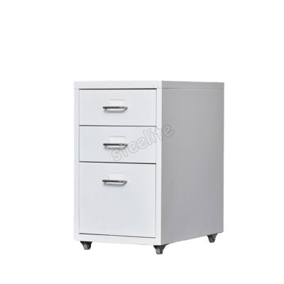 China Knocked Down Bedroom Metal Storage Bedside Chest Table Steel 3 Drawers Nightstand With Wheels For Sale for sale