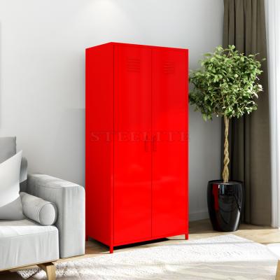 China (Other)Adjustable Fabric Almirah Cabinet Bedside Locker Design Metal 2 Door Storage Cheap Steel Wardrobe for sale