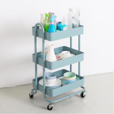 China Sustainable 3 Tier Metal Mesh Kitchen Serving Trolley Rolling Storage Cart for sale