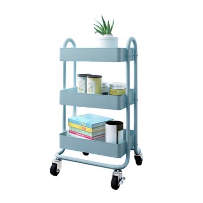 China Viable 3 Tier Carbon Steel Wire Cart Food Shelving Metal Storage Kitchen Cart Shelf Kitchen Accessories for sale