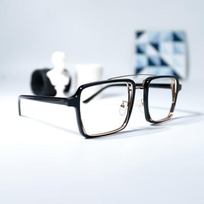 China Classic Fashionable Hot Selling Brand Design Rectangle Plastic Eyewear Metal Metal Double Bridge Optical Frames for sale