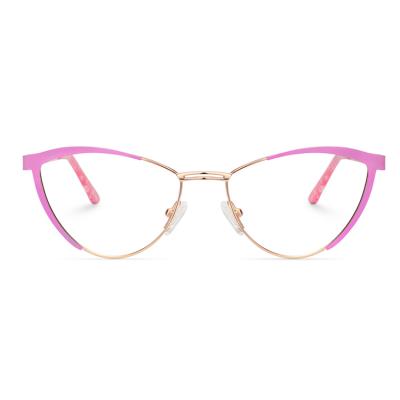 China Fashionable Modern Elegant Ladies Cat Eye Shape Spring Hinged Metal Eye Optical Glasses Frames On Sale for sale