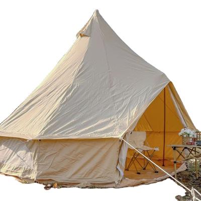 China Straight Tying Type 4-Season 3m Cotton Canvas Yurt Waterproof Luxury Beige Bell Tent For Camping for sale