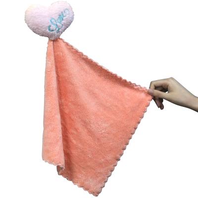 China New Home Towel High Density Absorbent Coral Velvet Cartoon Creative Hanging Towel Bathroom Kitchen Hanging Towel for sale