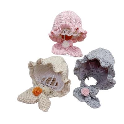 China Wholesale Cute Viable Earflap Hat Knit Beanie Winter Child Kid Baby Hat With Fur Pom Pom Ball for sale